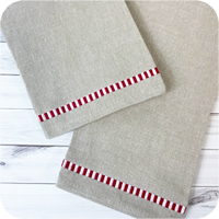 Oatmeal with Red/White Candy Cane Trim Kitchen Towel