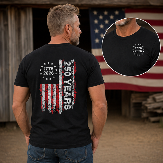 250 Vertical Distressed Flag Transfer - T-SHIRT SIZE