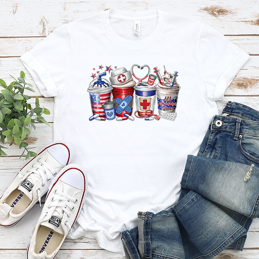 All-American Nurse Coffee Cups Transfer - T-SHIRT SIZE