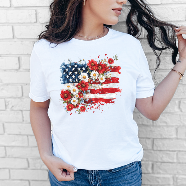 Floral American Flag Transfer