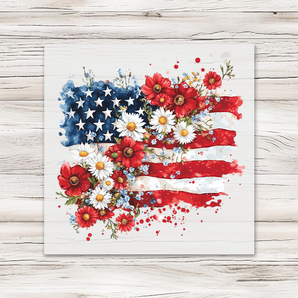 Floral American Flag Transfer