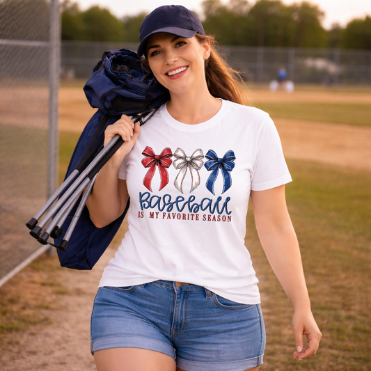 Baseball Is My Favorite Season Patriotic Bows Transfer