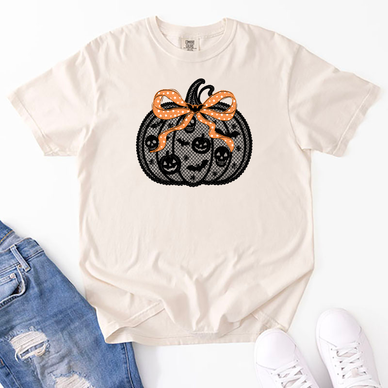 Black Lace Pumpkin Transfer - T-SHIRT SIZE