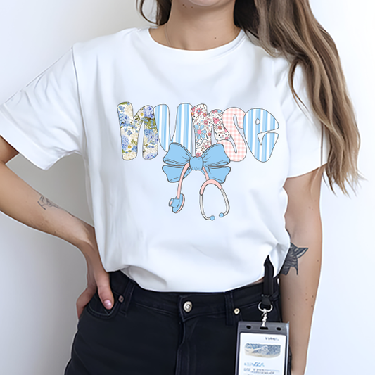 Blue Preppy Nurse Transfer - T-SHIRT SIZE