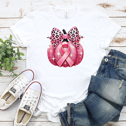 Breast Cancer Pink Glitter Pumpkin Transfer - T-SHIRT SIZE