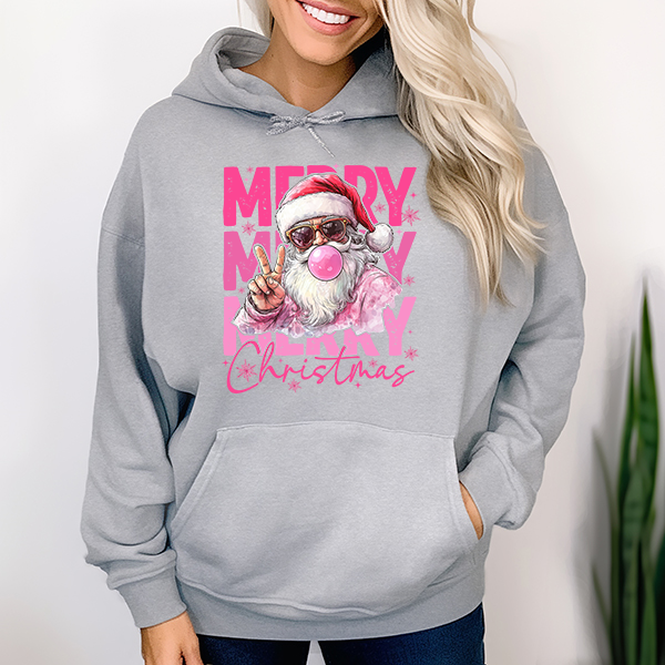 Bubble Gum Santa With Merry Christmas Transfer - T-SHIRT SIZE