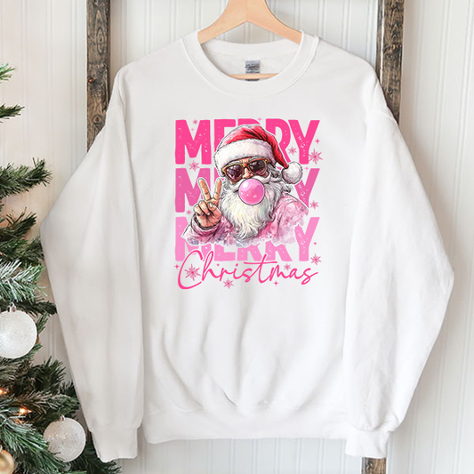 Bubble Gum Santa With Merry Christmas Transfer - T-SHIRT SIZE