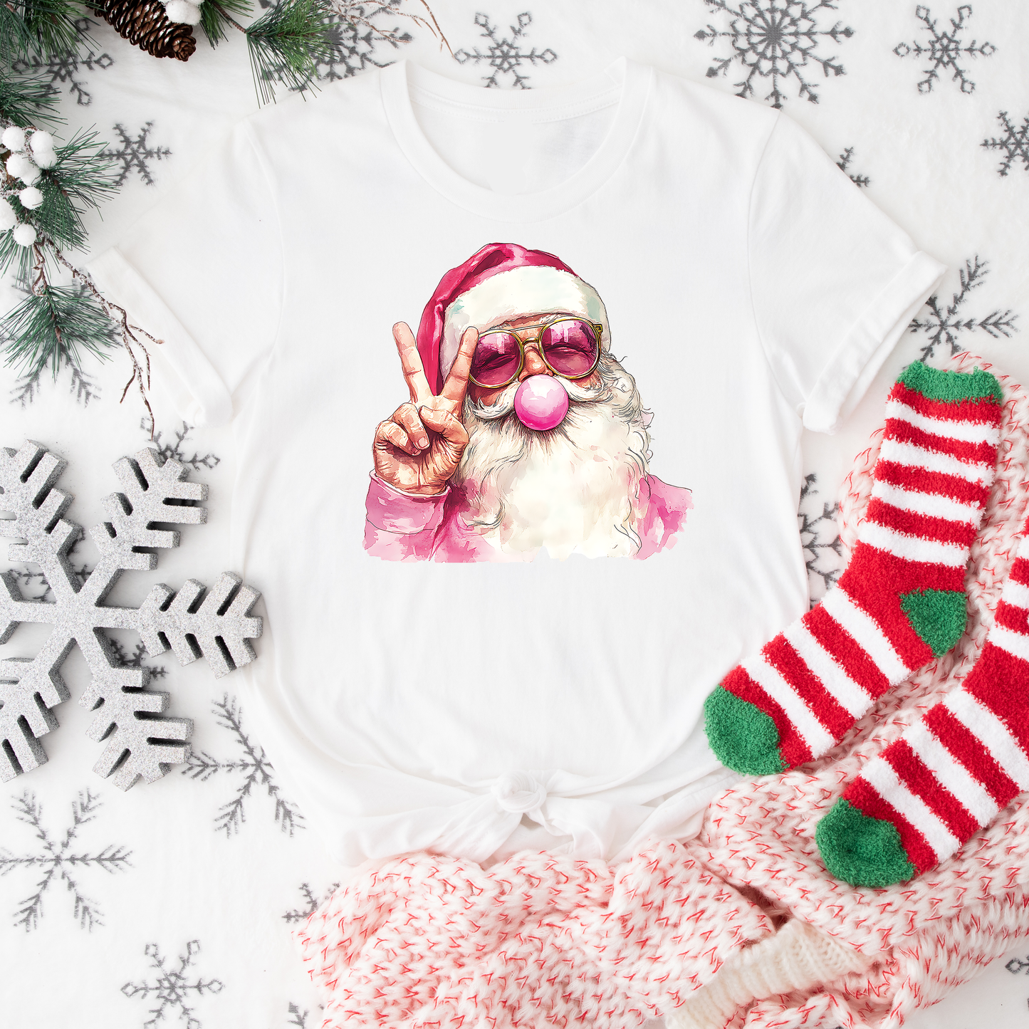 Bubble Gum Santa Transfer - T-SHIRT SIZE