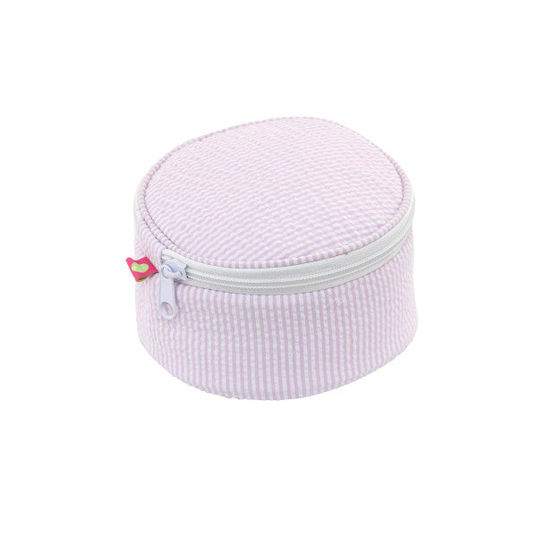 Button Bag Jewelry Round - Pink Seersucker