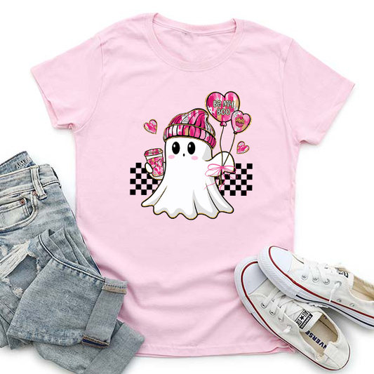 Checkerboard Be My Boo Valentines Ghost DTF Transfer - T-SHIRT SIZE
