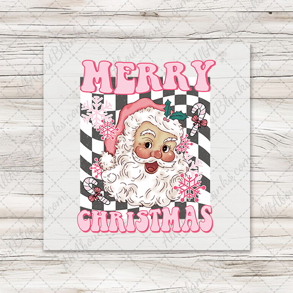 Checkerboard Pink Santa Transfer - T-SHIRT SIZE