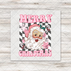 Checkerboard Pink Santa Transfer - T-SHIRT SIZE