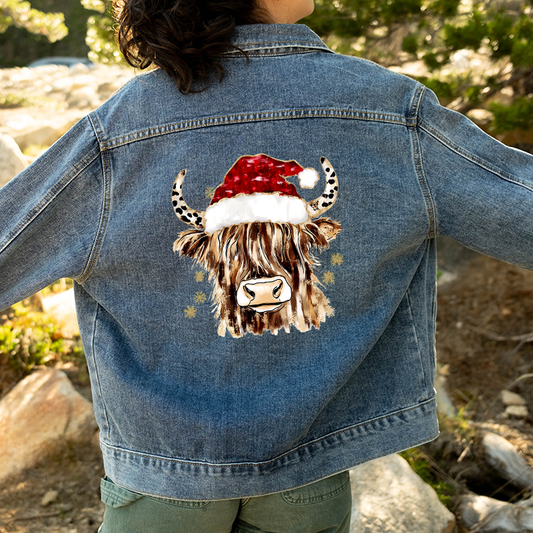 Christmas Highland Cow Glitter Brushstroke Transfer - T-SHIRT SIZE