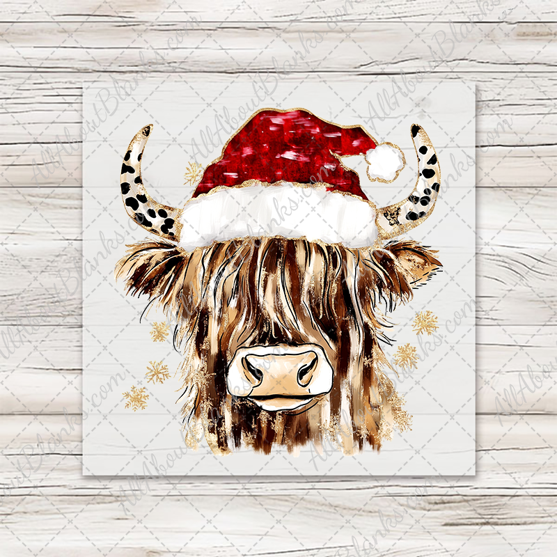 Christmas Highland Cow Glitter Brushstroke Transfer - T-SHIRT SIZE