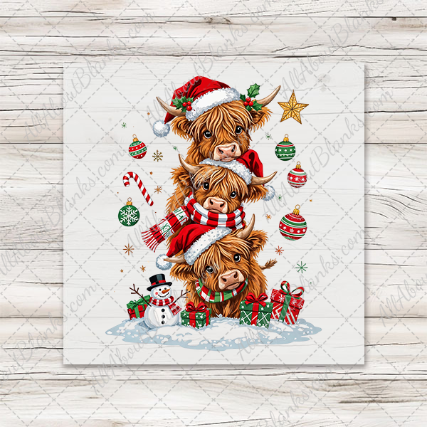 Christmas Highland Cows Trio Stack Transfer - T-SHIRT SIZE