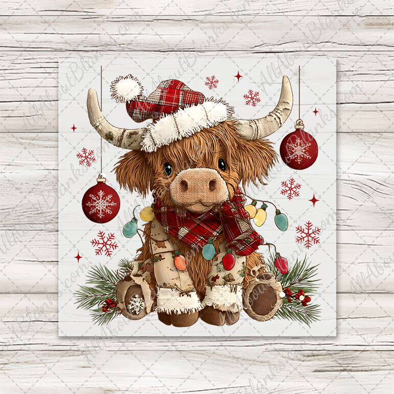 Christmas Patchwork Highland Cow Transfer