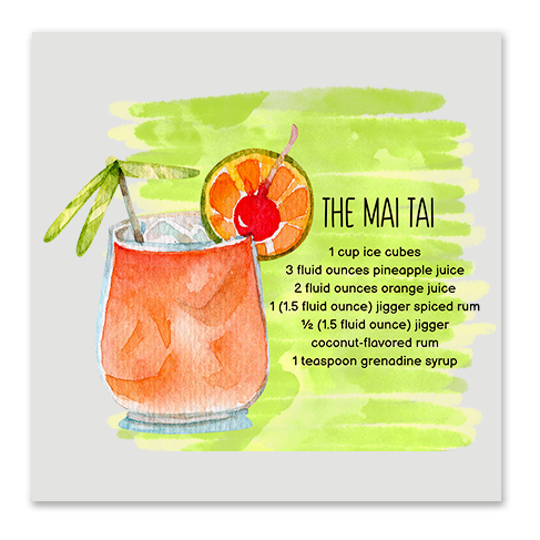 Kitchen Towel Cocktail Recipe Transfer - Mai Tai