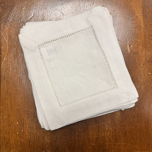 Hemstitched Cocktail Napkins - One Dozen - IRREGULAR