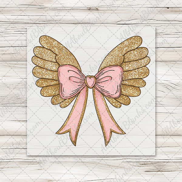 Cupid Wings Gold With Pink Bow DTF Transfer - T-SHIRT SIZE