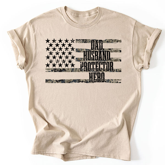 Dad Husband Protector Hero Distressed Camo Flag Transfer
