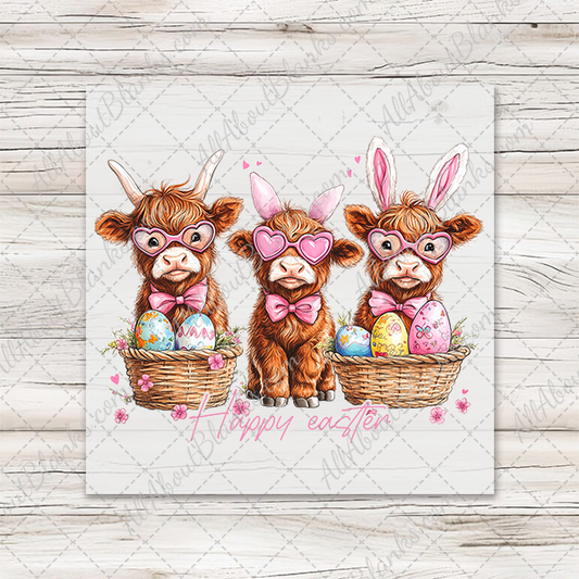 Easter Highland Cows Trio Transfer - T-SHIRT SIZE