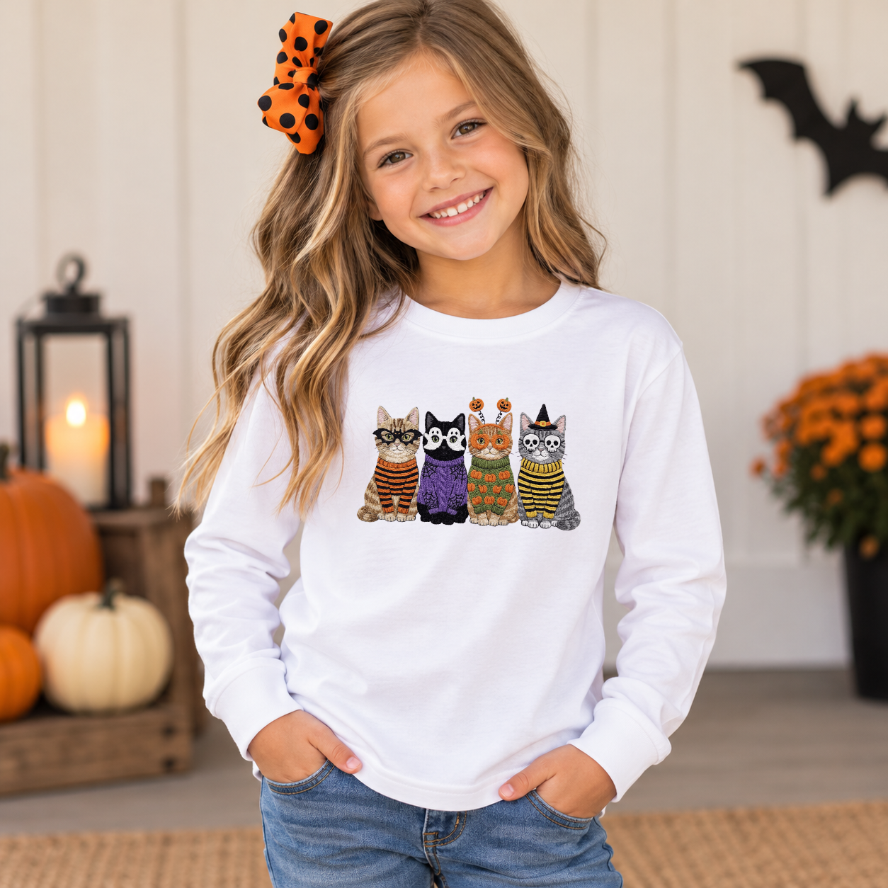 Faux Yarn Halloween Cats Transfer