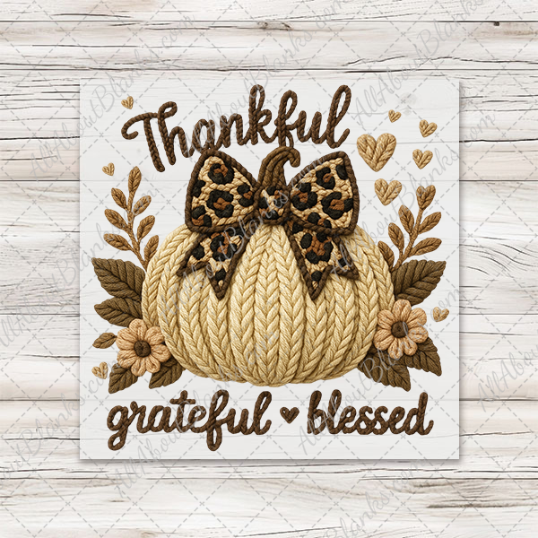 Faux Yarn Pumpkin With Leopard Bow Transfer - T-SHIRT SIZE