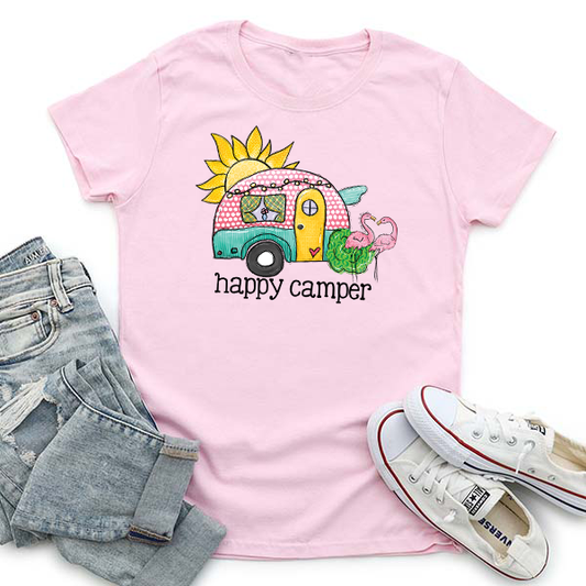 Flamingo Happy Camper Transfer - T-SHIRT SIZE