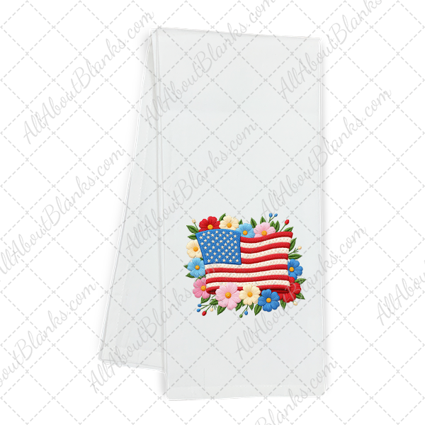 Floral American Flag Faux Embroidery Transfer