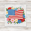 Floral American Flag Faux Embroidery Transfer