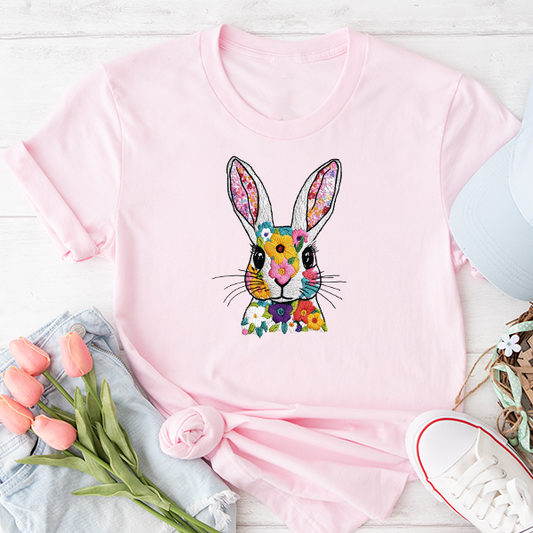 Floral Embroidery Bunny Transfer - T-SHIRT SIZE