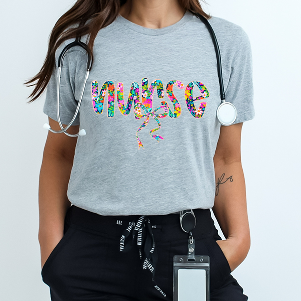 Floral Nurse Coquette Transfer - T-SHIRT SIZE