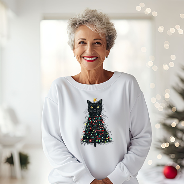 Funny Black Cat Christmas Transfer - T-SHIRT SIZE