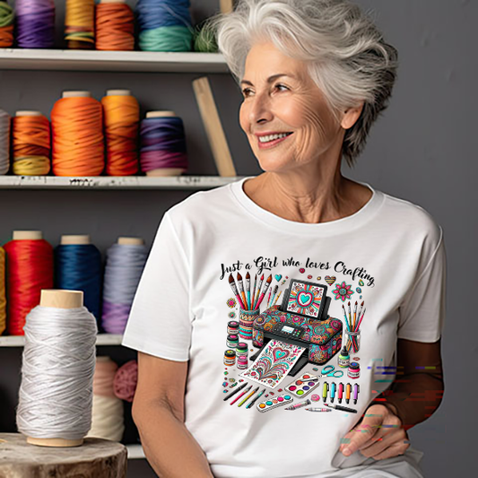 Girl Who Loves Crafting Transfer - T-SHIRT SIZE