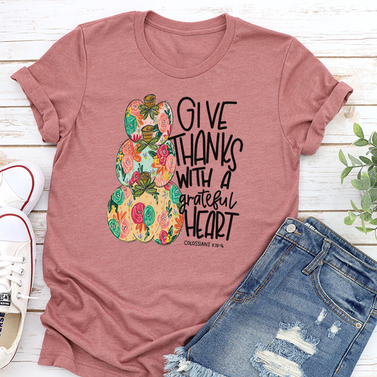 Give Thanks Stacked Painted Pumpkins - T-SHIRT SIZE