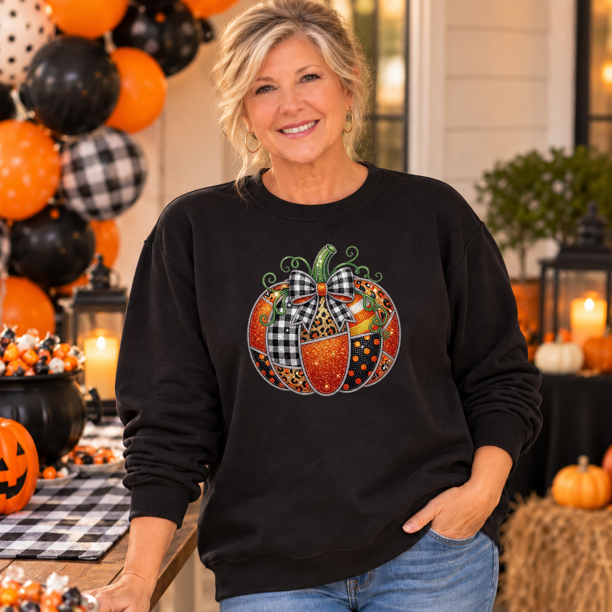 Glam Rhinestone Patchwork Pumpkin Transfer