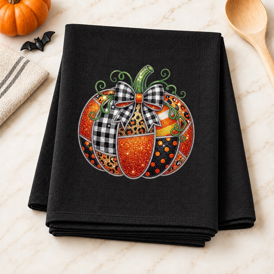 Glam Rhinestone Patchwork Pumpkin Transfer