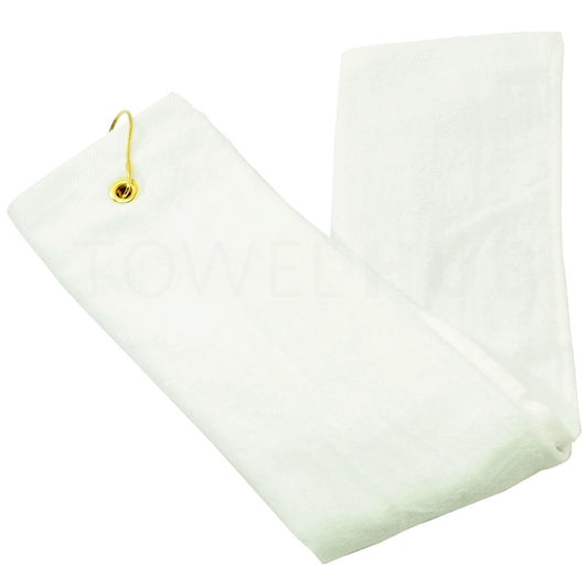 Velour Terry Golf Towel with Grommet - White