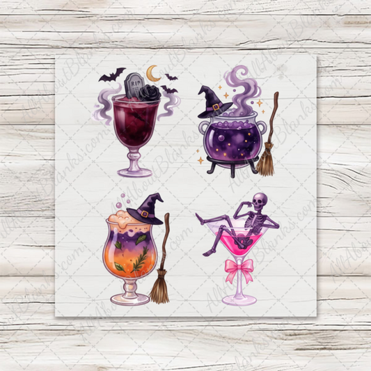 Halloween Cocktails 1 - four mini DTF transfer designs on transfer sheet