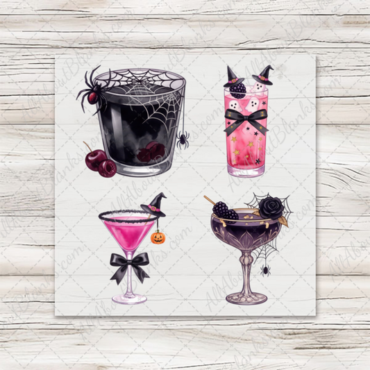 Halloween Cocktails 2 - four mini DTF transfer designs on transfer sheet
