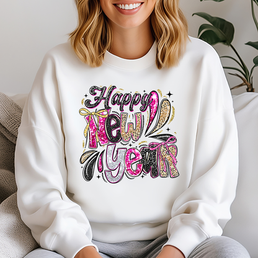 Happy New Year Sparkle & Leopard Coquette - T-SHIRT SIZE