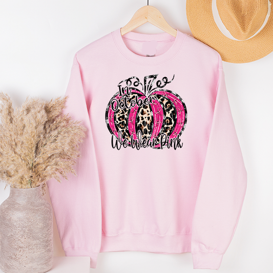 In October We Wear Pink Leopard Pumpkin Transfer - T-SHIRT SIZE