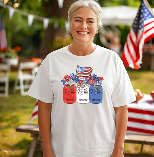 July 4th Flag Mason Jars Transfer - T-SHIRT SIZE