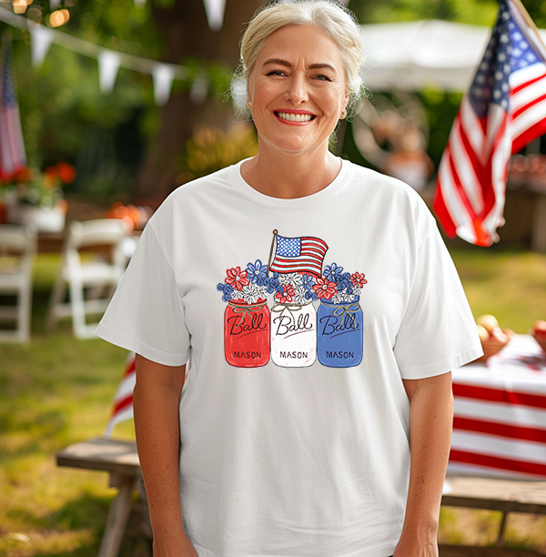 July 4th Flag And Mason Jars Transfer