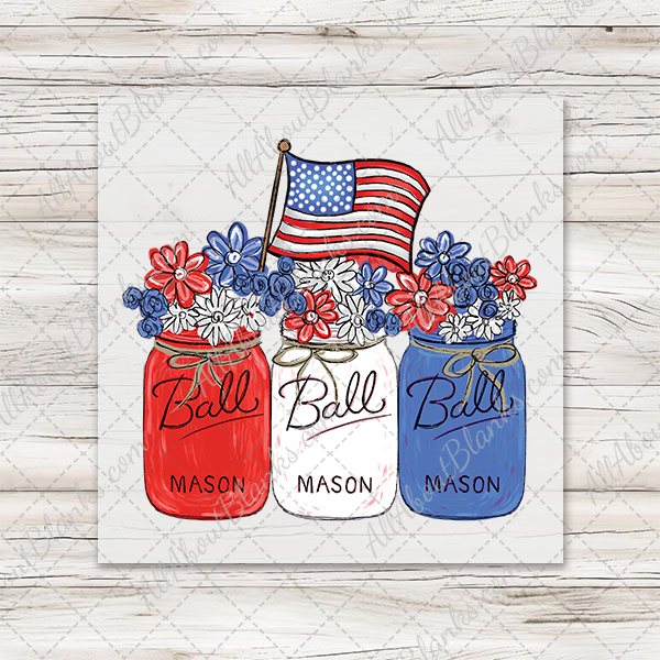 July 4th Flag And Mason Jars Transfer