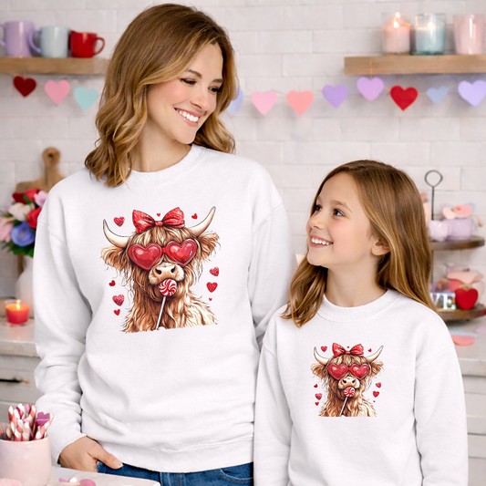 Lollipop Valentines Highland Cow Transfer