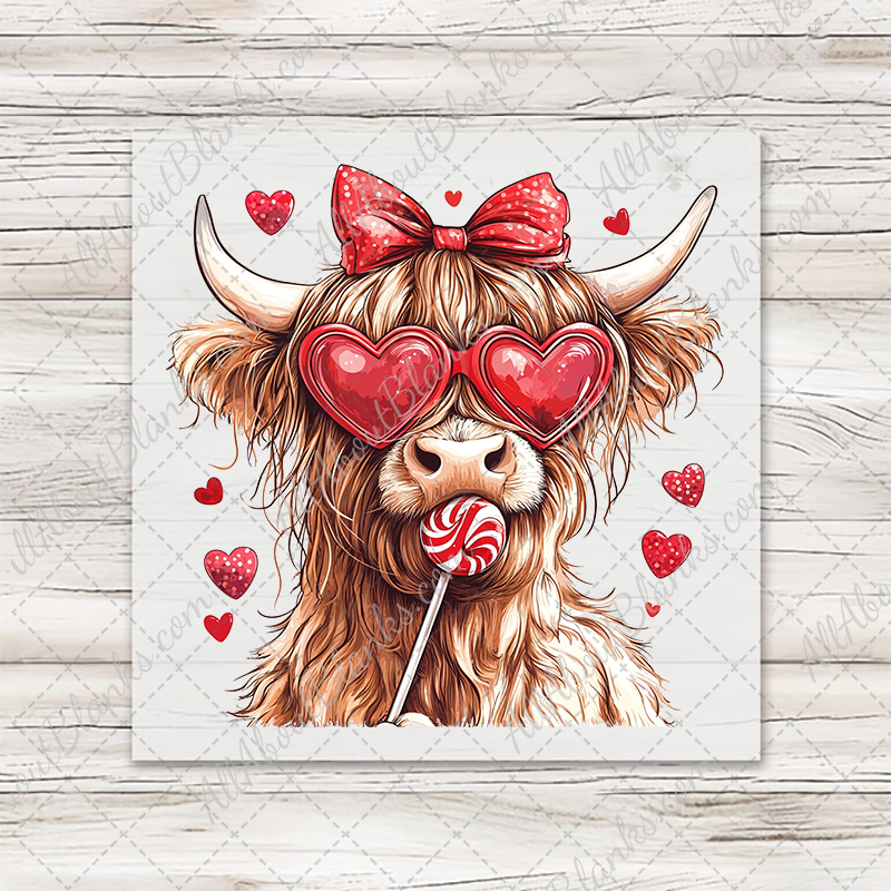 Lollipop Valentines Highland Cow Transfer