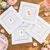 Spring Mahjong Garden Party: four designs on white hemstitched cocktail napkins