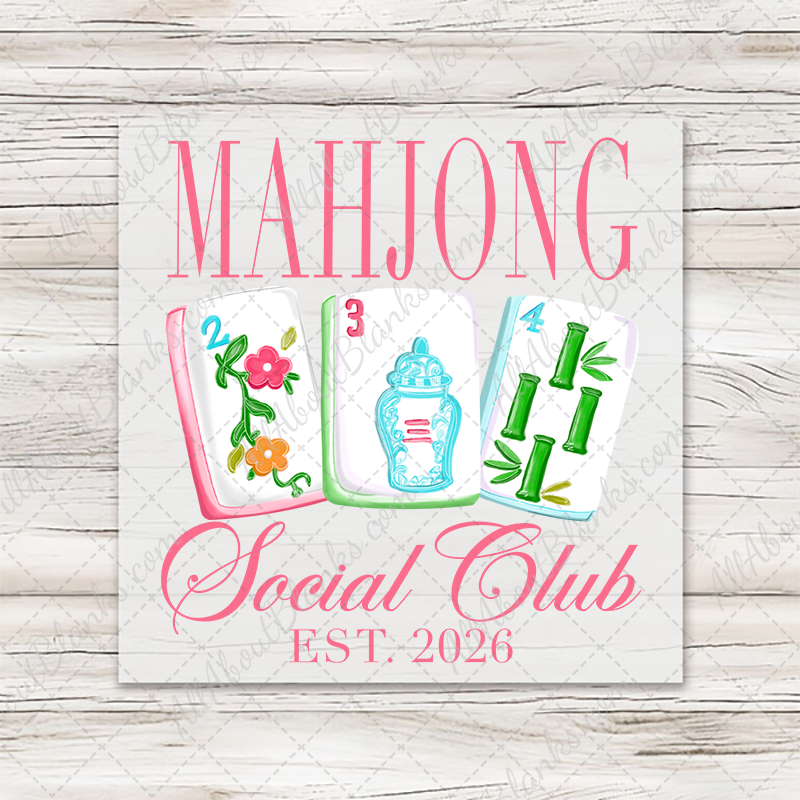 Mahjong Social Club pink and colorful tile design transfer artwork