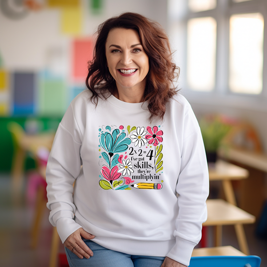 Math Teacher Floral Transfer - T-SHIRT SIZE